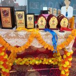 Result Day Celebration at SSN Public School , 1st , 2nd , 3rd prizes sheilds at the table